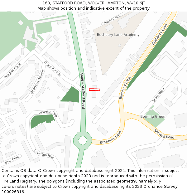 168, STAFFORD ROAD, WOLVERHAMPTON, WV10 6JT: Location map and indicative extent of plot