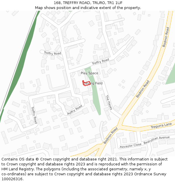 168, TREFFRY ROAD, TRURO, TR1 1UF: Location map and indicative extent of plot