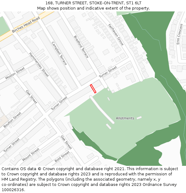 168, TURNER STREET, STOKE-ON-TRENT, ST1 6LT: Location map and indicative extent of plot