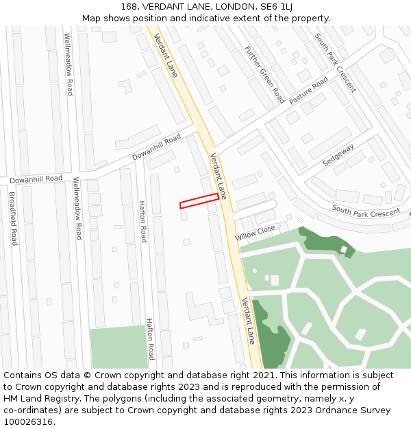 168, VERDANT LANE, LONDON, SE6 1LJ: Location map and indicative extent of plot