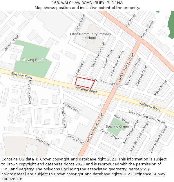 168, WALSHAW ROAD, BURY, BL8 1NA: Location map and indicative extent of plot