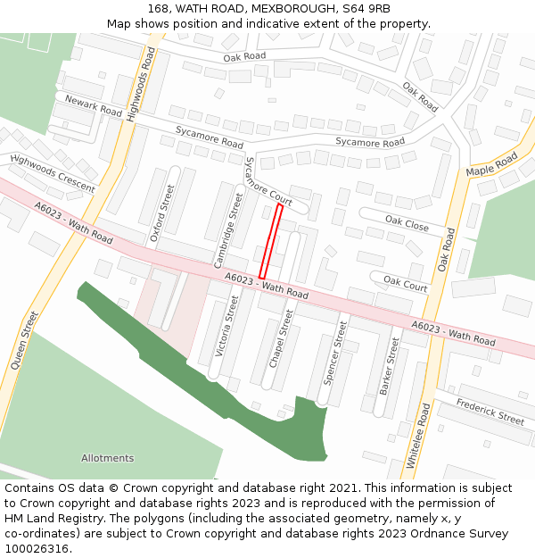 168, WATH ROAD, MEXBOROUGH, S64 9RB: Location map and indicative extent of plot