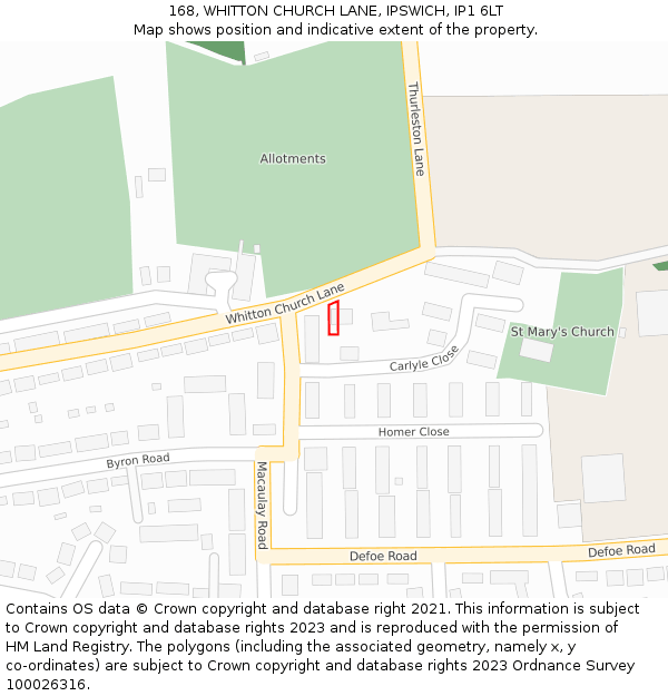 168, WHITTON CHURCH LANE, IPSWICH, IP1 6LT: Location map and indicative extent of plot