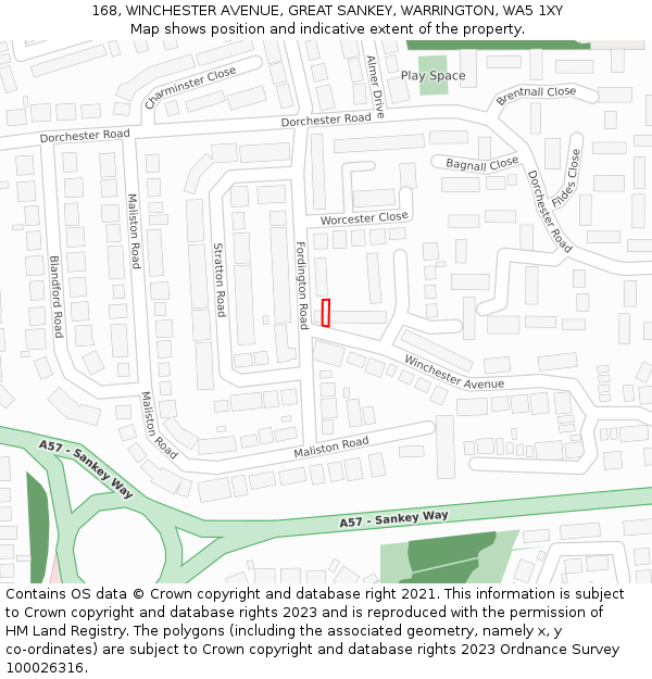 168, WINCHESTER AVENUE, GREAT SANKEY, WARRINGTON, WA5 1XY: Location map and indicative extent of plot
