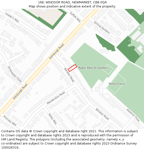 168, WINDSOR ROAD, NEWMARKET, CB8 0QA: Location map and indicative extent of plot