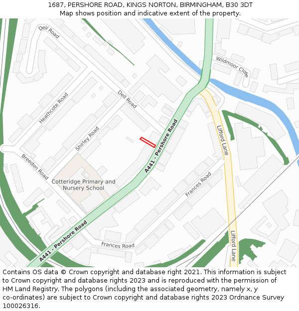 1687, PERSHORE ROAD, KINGS NORTON, BIRMINGHAM, B30 3DT: Location map and indicative extent of plot