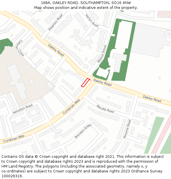 168A, OAKLEY ROAD, SOUTHAMPTON, SO16 4NW: Location map and indicative extent of plot