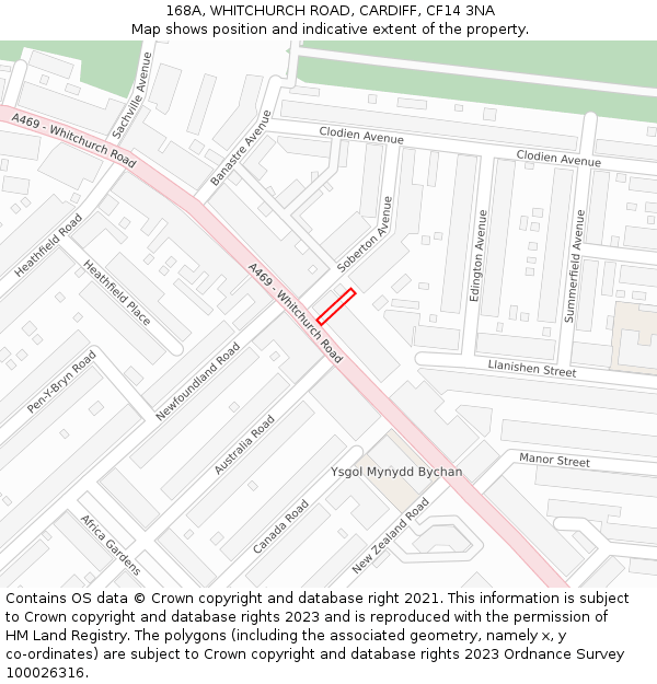 168A, WHITCHURCH ROAD, CARDIFF, CF14 3NA: Location map and indicative extent of plot