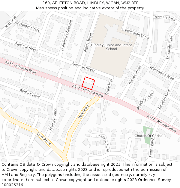 169, ATHERTON ROAD, HINDLEY, WIGAN, WN2 3EE: Location map and indicative extent of plot