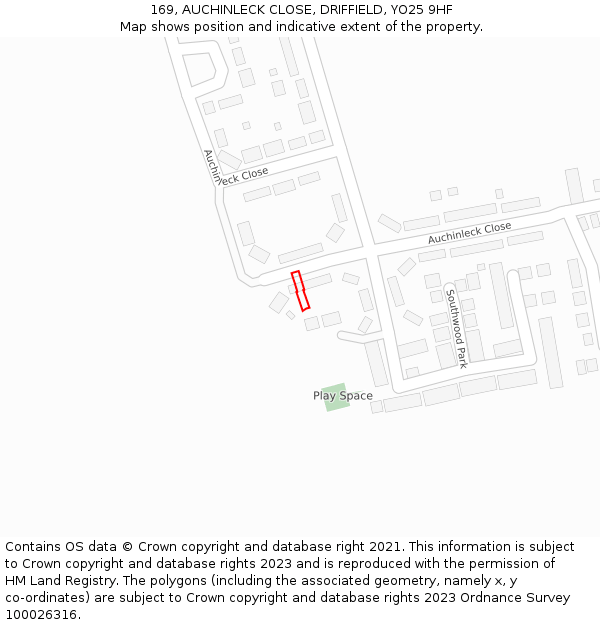 169, AUCHINLECK CLOSE, DRIFFIELD, YO25 9HF: Location map and indicative extent of plot