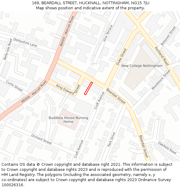 169, BEARDALL STREET, HUCKNALL, NOTTINGHAM, NG15 7JU: Location map and indicative extent of plot