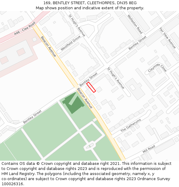 169, BENTLEY STREET, CLEETHORPES, DN35 8EG: Location map and indicative extent of plot