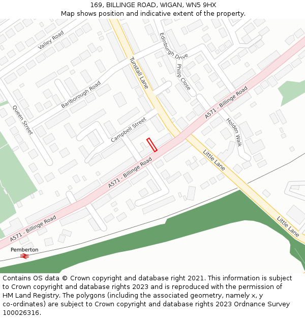 169, BILLINGE ROAD, WIGAN, WN5 9HX: Location map and indicative extent of plot