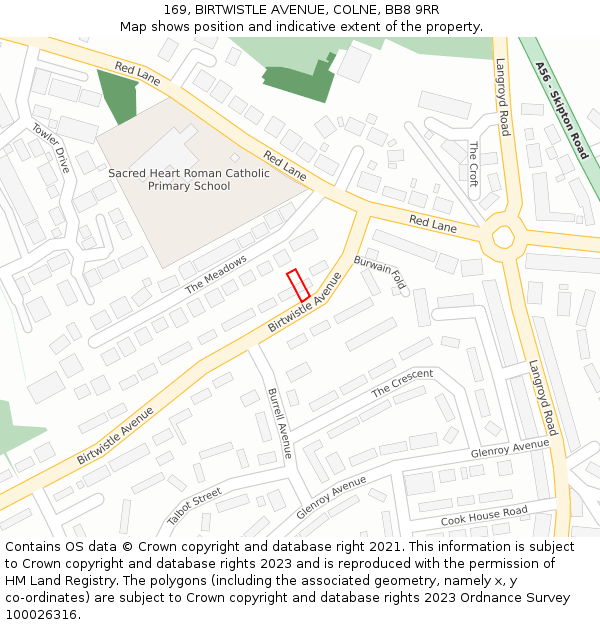 169, BIRTWISTLE AVENUE, COLNE, BB8 9RR: Location map and indicative extent of plot