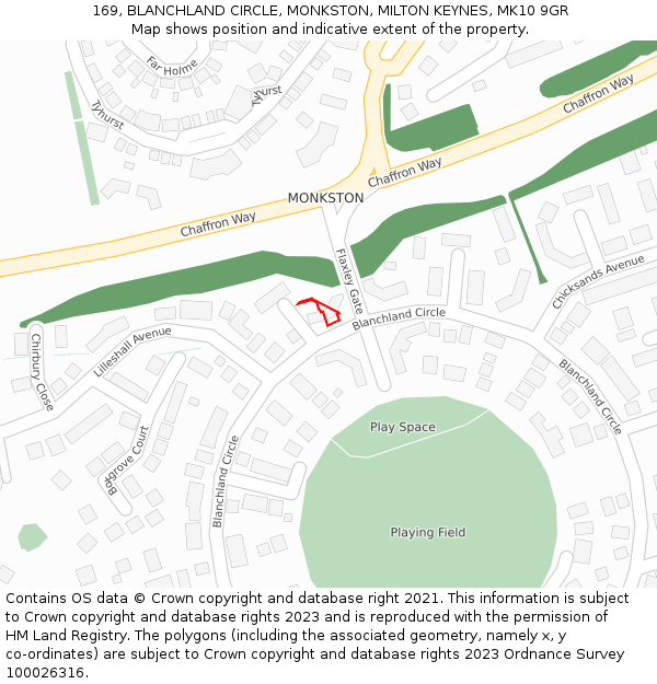 169, BLANCHLAND CIRCLE, MONKSTON, MILTON KEYNES, MK10 9GR: Location map and indicative extent of plot