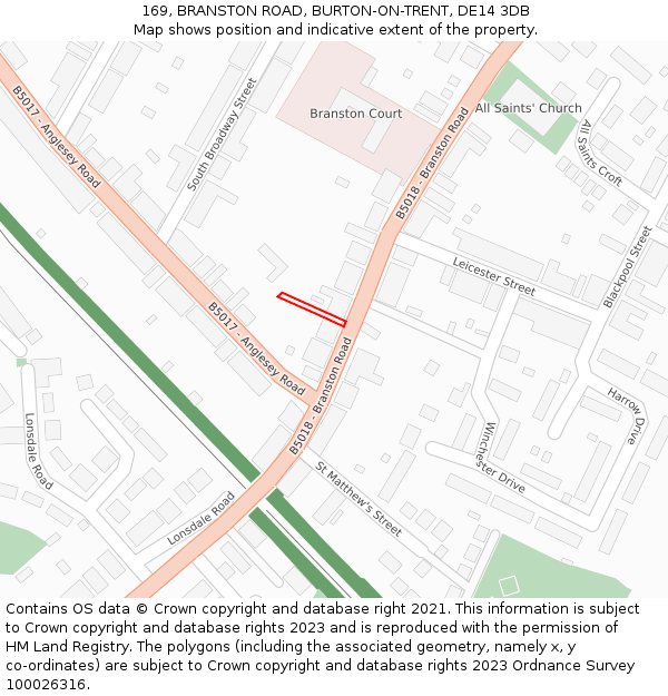 169, BRANSTON ROAD, BURTON-ON-TRENT, DE14 3DB: Location map and indicative extent of plot