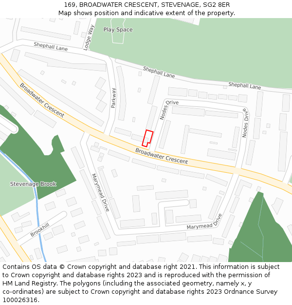 169, BROADWATER CRESCENT, STEVENAGE, SG2 8ER: Location map and indicative extent of plot