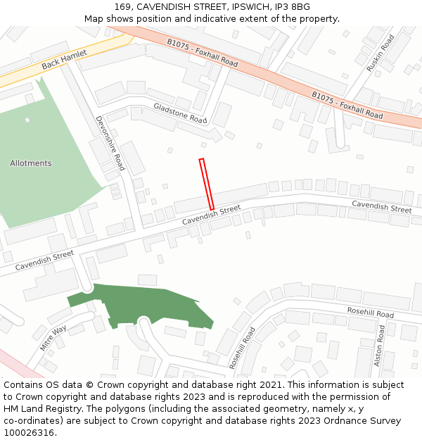 169, CAVENDISH STREET, IPSWICH, IP3 8BG: Location map and indicative extent of plot