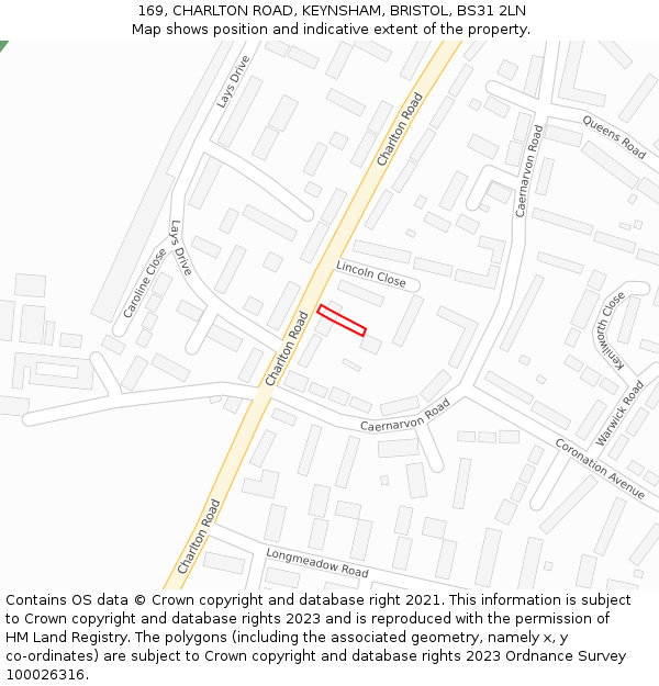 169, CHARLTON ROAD, KEYNSHAM, BRISTOL, BS31 2LN: Location map and indicative extent of plot