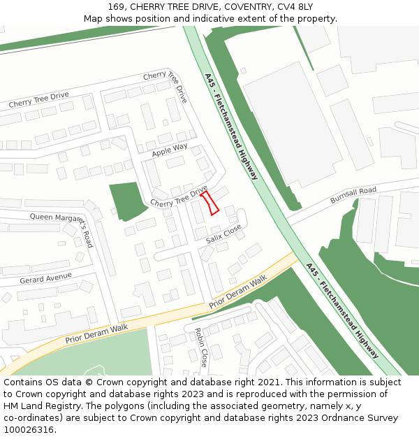 169, CHERRY TREE DRIVE, COVENTRY, CV4 8LY: Location map and indicative extent of plot