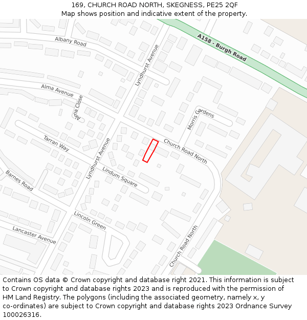 169, CHURCH ROAD NORTH, SKEGNESS, PE25 2QF: Location map and indicative extent of plot