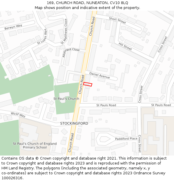169, CHURCH ROAD, NUNEATON, CV10 8LQ: Location map and indicative extent of plot