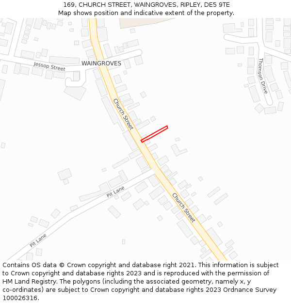 169, CHURCH STREET, WAINGROVES, RIPLEY, DE5 9TE: Location map and indicative extent of plot