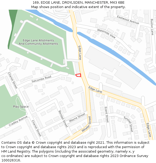 169, EDGE LANE, DROYLSDEN, MANCHESTER, M43 6BE: Location map and indicative extent of plot