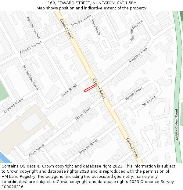 169, EDWARD STREET, NUNEATON, CV11 5RA: Location map and indicative extent of plot