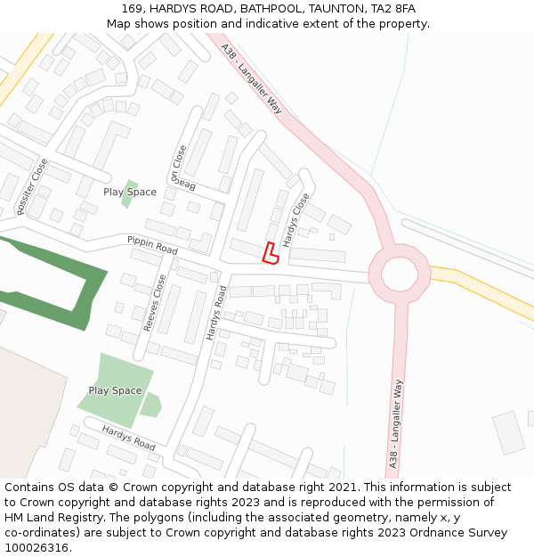 169, HARDYS ROAD, BATHPOOL, TAUNTON, TA2 8FA: Location map and indicative extent of plot