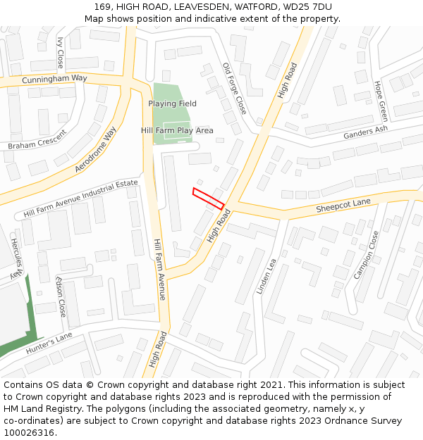 169, HIGH ROAD, LEAVESDEN, WATFORD, WD25 7DU: Location map and indicative extent of plot