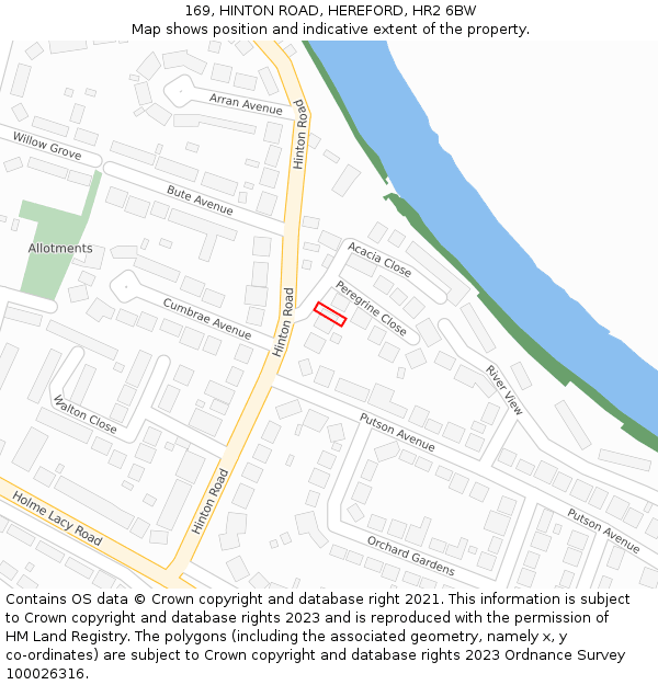 169, HINTON ROAD, HEREFORD, HR2 6BW: Location map and indicative extent of plot