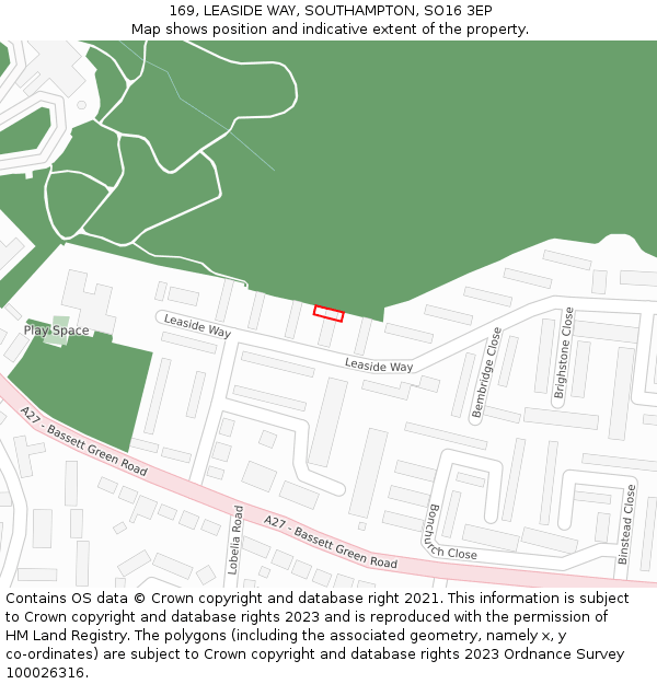 169, LEASIDE WAY, SOUTHAMPTON, SO16 3EP: Location map and indicative extent of plot