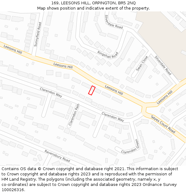 169, LEESONS HILL, ORPINGTON, BR5 2NQ: Location map and indicative extent of plot