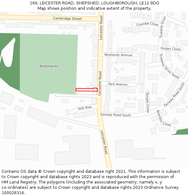 169, LEICESTER ROAD, SHEPSHED, LOUGHBOROUGH, LE12 9DG: Location map and indicative extent of plot