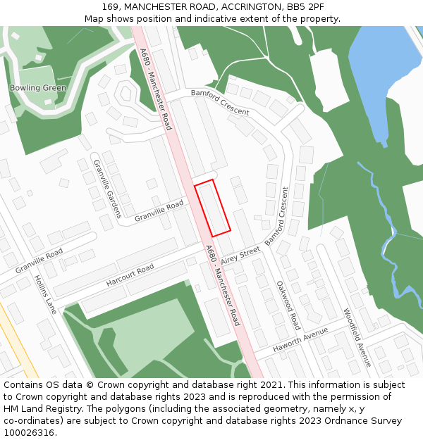169, MANCHESTER ROAD, ACCRINGTON, BB5 2PF: Location map and indicative extent of plot