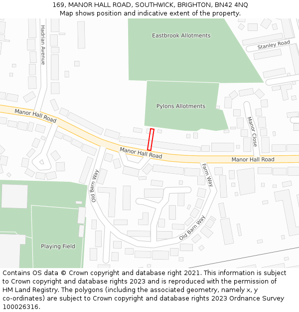169, MANOR HALL ROAD, SOUTHWICK, BRIGHTON, BN42 4NQ: Location map and indicative extent of plot