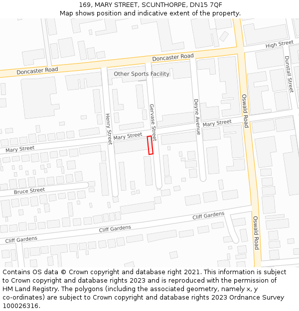 169, MARY STREET, SCUNTHORPE, DN15 7QF: Location map and indicative extent of plot
