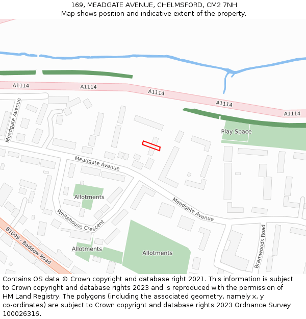169, MEADGATE AVENUE, CHELMSFORD, CM2 7NH: Location map and indicative extent of plot