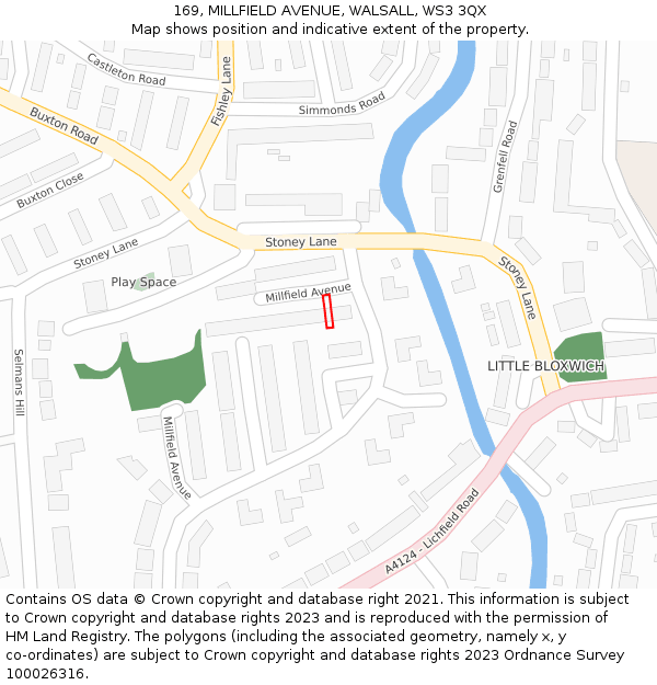 169, MILLFIELD AVENUE, WALSALL, WS3 3QX: Location map and indicative extent of plot