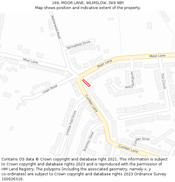 169, MOOR LANE, WILMSLOW, SK9 6BY: Location map and indicative extent of plot