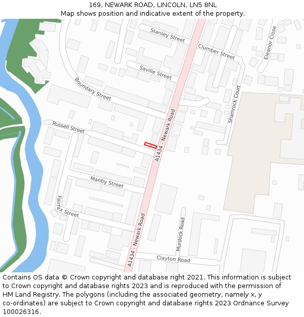 169, NEWARK ROAD, LINCOLN, LN5 8NL: Location map and indicative extent of plot