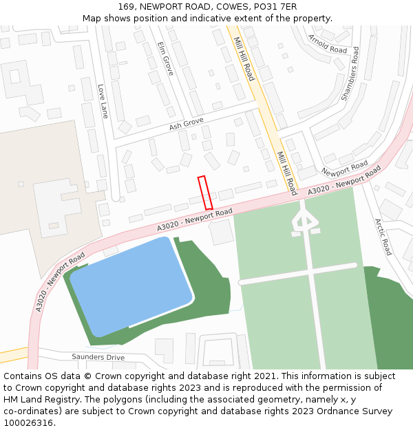 169, NEWPORT ROAD, COWES, PO31 7ER: Location map and indicative extent of plot