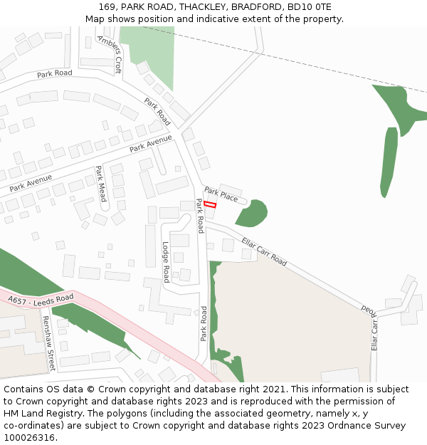 169, PARK ROAD, THACKLEY, BRADFORD, BD10 0TE: Location map and indicative extent of plot