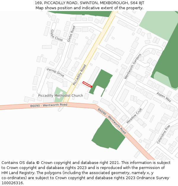 169, PICCADILLY ROAD, SWINTON, MEXBOROUGH, S64 8JT: Location map and indicative extent of plot