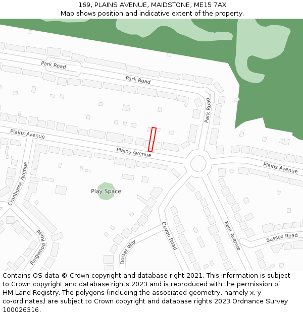 169, PLAINS AVENUE, MAIDSTONE, ME15 7AX: Location map and indicative extent of plot