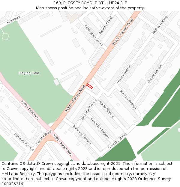 169, PLESSEY ROAD, BLYTH, NE24 3LB: Location map and indicative extent of plot