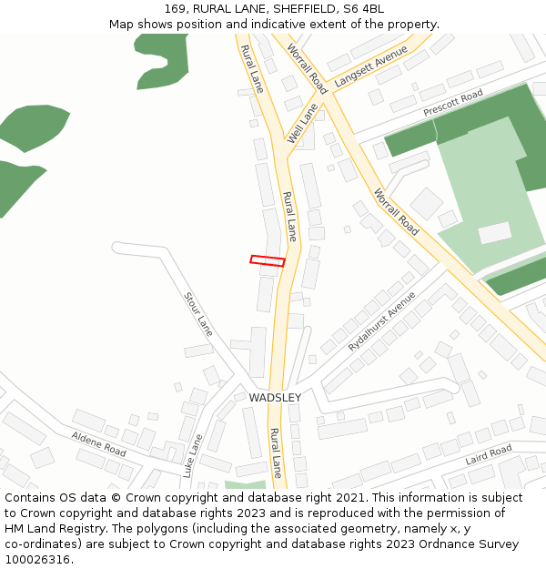 169, RURAL LANE, SHEFFIELD, S6 4BL: Location map and indicative extent of plot