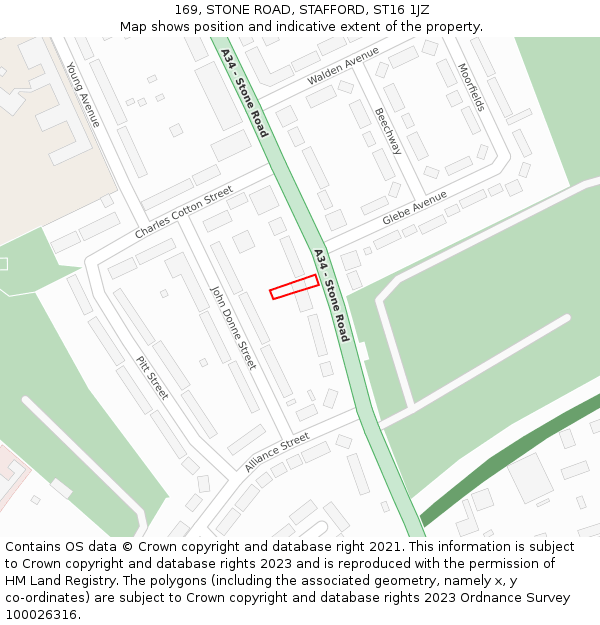 169, STONE ROAD, STAFFORD, ST16 1JZ: Location map and indicative extent of plot