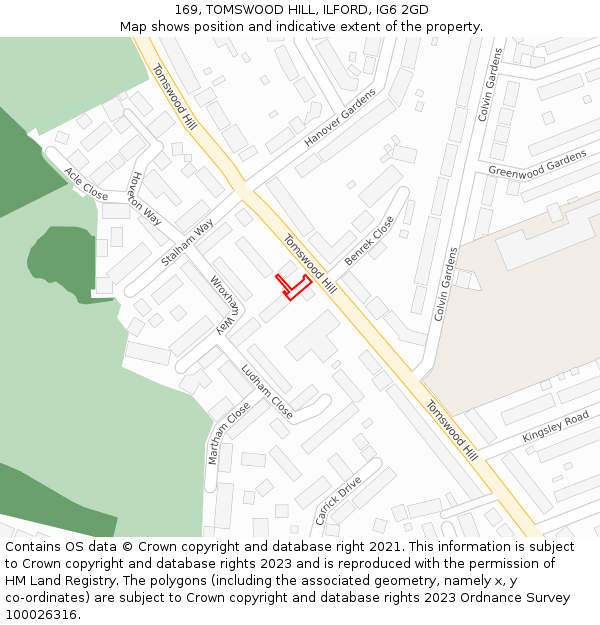 169, TOMSWOOD HILL, ILFORD, IG6 2GD: Location map and indicative extent of plot